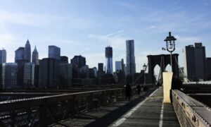 Brooklyn Bridge looking back towards New York