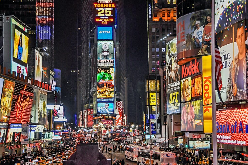 View of Times Square in New York City at night