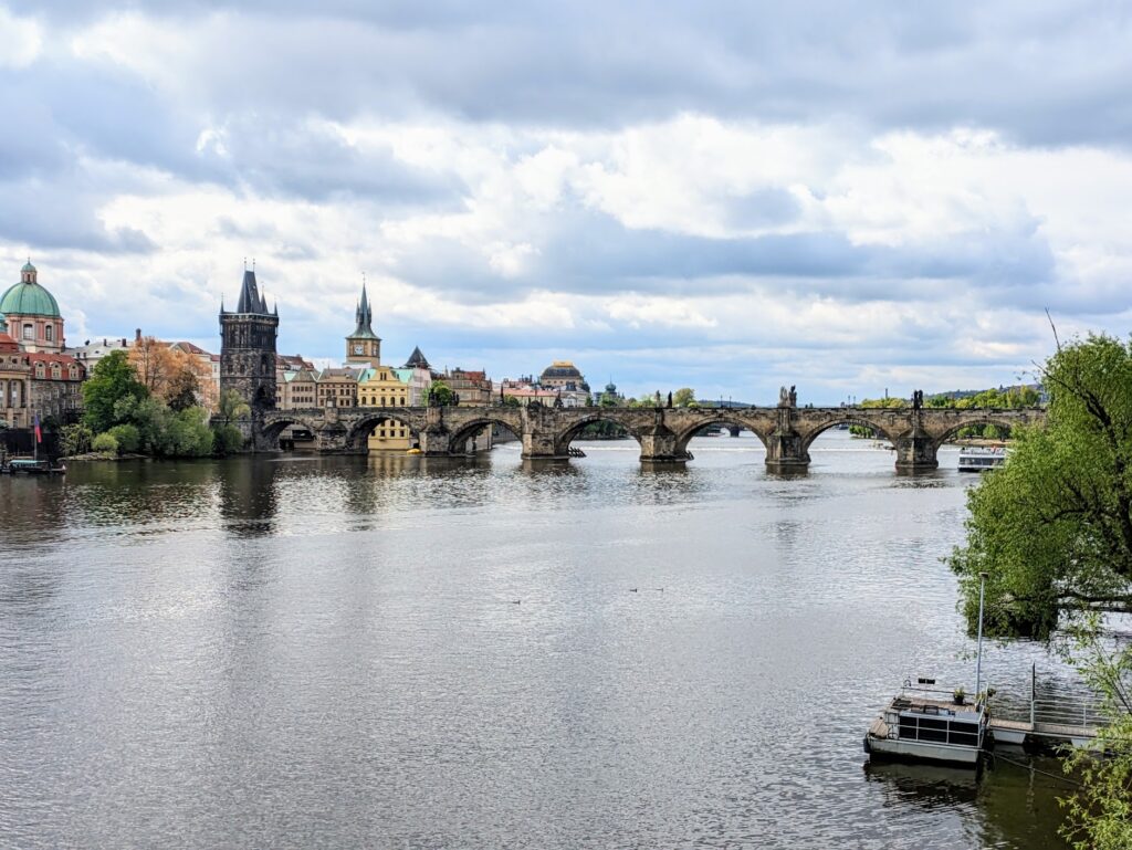 best photo spots in Prague, from Manes Bridge looking towards Charles Bridge