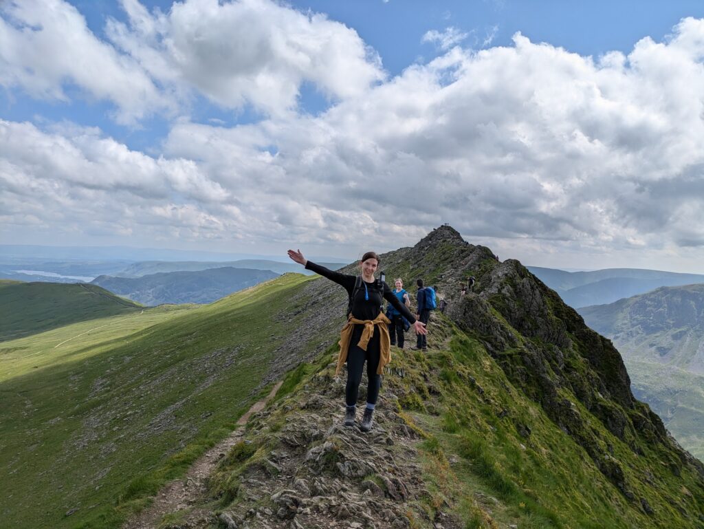 Hiking Helvellyn via Striding Edge - looking back along the ridgeline