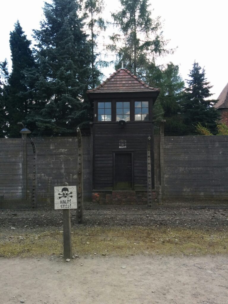 Visit Auschwitz - guard tower overlooking the grounds